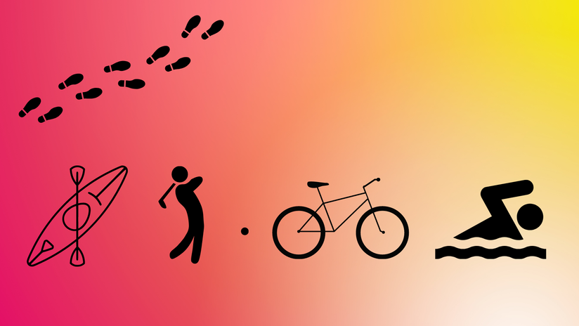 silhouettes de sports: nager, kayak, golf, marcher, vélo